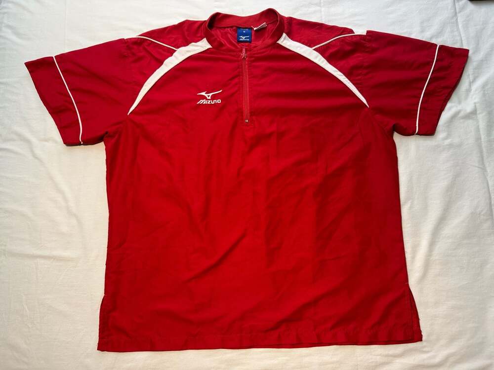 Mizuno Red Quarter-Zip Short Sleeve Batting Cage Hitting Jacket Size M